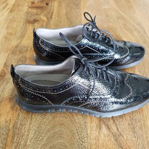 (NEW) Cole Haan Zero Grande Black Patent Leather Wingtip Black Size 8